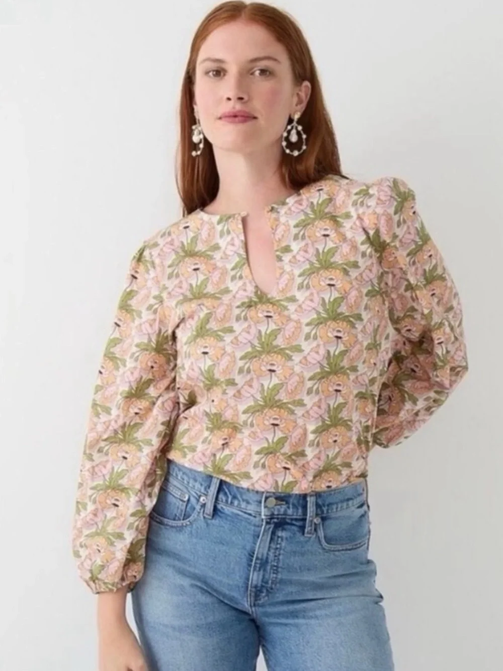 J. CREW x Liberty Butterfield Poppy Keyhole Popover Floral Top Blouse Size S